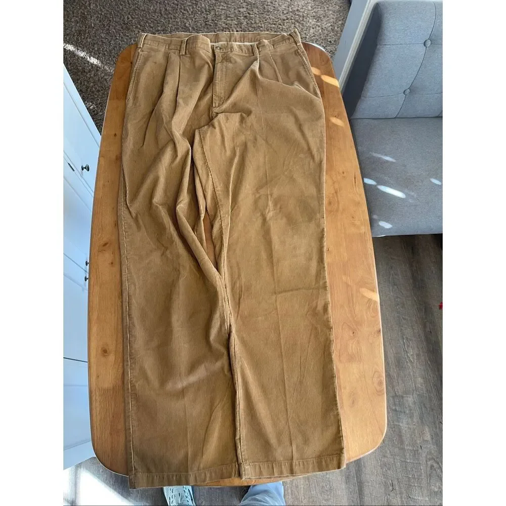 Vintage 90s Savane‎ Mens Corduroy Pleated Front Pants Tan 38x34 Classic Workwear